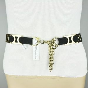 BCBG Black Stretch Belt With Gold Frame Womens